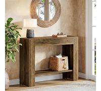 Tribesigns Table Console de Style Rustique de 105 cm, Table d'entrée à 2 Niveaux avec Rangement, Meuble étroit en Bois à Placer derrière Le canapé, pour Le Salon, Le Couloir ou Le Hall d'entrée
