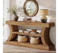 Tribesigns Table console d'entrée de ferme de 160 cm avec rangement, console TV avec design incurvé pour salon, chambre à coucher (noyer clair, 30 x 160 x 80 cm (l x H)