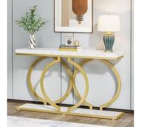 Tribesigns Table Console dorée de 140 cm, Table d'entrée Moderne avec Pieds en métal doré en Forme de O, Imitation marbre Blanc, Table d'entrée pour Salon, entrée, Couloir, Blanc et doré Blanc doré G