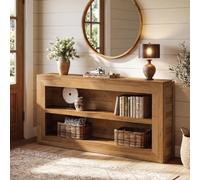 Tribesigns Table console en bois de 160 cm, longue table d'entrée étroite avec 2 étagères de rangement ouvertes, table de canapé de ferme derrière le canapé pour entrée, couloir, foyer, salon, marron