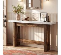 Tribesigns Table Console étroite,160×30×85 cm,Table d'Entrée avec Plateau Imitation Marbre,Pour Couloir,Salon,Entrée,Blanc et Marron