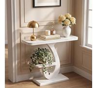Tribesigns Table console étroite blanche 100 cm, table de couloir moderne avec plateau et étagère aspect marbre, table de canapé pour entrée, couloir, salon, derrière le canapé, foyer