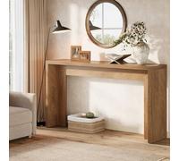 Tribesigns Table console Farmhouse de 140 cm avec espace de rangement, table de canapé rustique en bois marron pour entrée, foyer, couloir, salon (chêne brun clair)