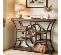 Tribesigns Table console industrielle, 105 cm, table d'entrée avec étagères de rangement, petite table de canapé étroite pour salon, derrière le canapé, le couloir et l'entrée, marron