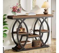 Tribesigns Table Console Industrielle à 4 Niveaux avec étagères de Rangement, 100 cm Table d'appoint étroite en Bois avec Cadre en métal pour Petits espaces, Couloir, Foyer, Marron Rustique