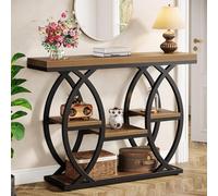 Tribesigns Table console industrielle à 4 niveaux avec étagères de rangement, tables d'appoint étroites en bois avec cadre en métal pour petits espaces, couloir, foyer, marron