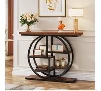 Tribesigns Table Console Industrielle à 6 niveaux avec Base Circulaire, 30 x 105 x 81 cm, pour Salon, Couloir, Foyer,Marron