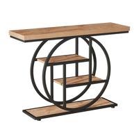 TRIBESIGNS Table console industrielle avec cadre géométrique métallique à 4 niveaux et plateau marron clair - 105 cm