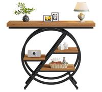 TRIBESIGNS Table console industrielle avec cadre géométrique métallique et plateau épais brun rustique - 100 cm
