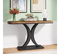 Tribesigns Table Console Industrielle, Table de Hall d'entrée étroite de 100 cm avec Base géométrique, Table d'appoint de Couloir Rustique pour Salon, entrée Marron G