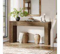 Tribesigns Table Console Longue de 150 cm à Placer derrière Le canapé, avec Pieds à Lattes Verticales, pour entrée, Couloir, Hall d'entrée, Salon (Brun Rustique)