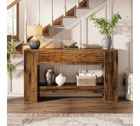 Tribesigns Table Console Marron Rustique avec 2 tiroirs, Table Console étroite à 2 Niveaux 140cm pour Salon, Couloir, entrée