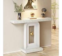 Tribesigns Table Console Meuble Entree, 100cm Impression Marbre de Couloir Table D'entrée avec Base en Forme de Pendule, Table Console en Bois pour Salon Couloir Entrée G