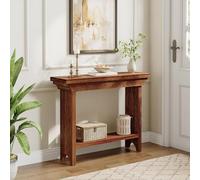 Tribesigns Table console rustique en bois massif avec étagère inférieure pour salon, couloir, entrée, marron foncé 100 cm