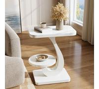Tribesigns Table d‘Appoint en Forme de C, 2 Niveaux, étroite avec Plateau Effet Marbre, Table de Canapé d‘Appoint Moderne, Table de Nuit Design pour Salon et Chambre, Blanc, 50 x 30 x 60 cm (1)