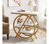 Tribesigns Table d'appoint à 3 Niveaux en Imitation marbre avec Rangement,d'appoint étroite en Bois avec Cadre géométrique en métal, Table de Chevet Moderne pour Salon