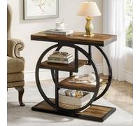 Tribesigns Table d'appoint étroite à 4 niveaux avec étagères de rangement, table de chevet industrielle pour chambre à coucher, petit canapé en bois avec cadre géométrique en métal (1 pièce, marron Ma