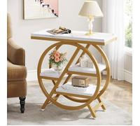 Tribesigns Table d'appoint étroite bois à 3 Niveaux - 65 x 30 x 66 cm - Cadre Géométrique en Métal - Or