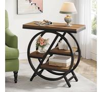 Tribesigns Table d'appoint étroite pour salon, table d'appoint étroite à 3 niveaux avec rangement, table d'appoint en bois avec cadre géométrique en métal, table de nuit industrielle et table de