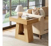 Tribesigns Table d'appoint moderne à 2 niveaux en bois avec pied trapézoïdal, petite table de chevet de style maison de campagne pour salon, chambre à coucher, couleur bois naturel