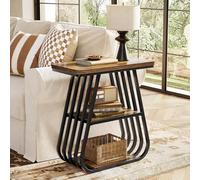 Tribesigns Table d'appoint pour Salon, Table Basse à 3 Niveaux pour Petits espaces, Petite Table étroite Industrielle pour Salon Balcon Chambre à Coucher en Chêne, Brun et Noir