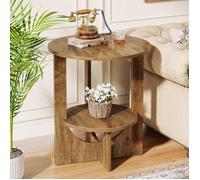 Tribesigns Table d'Appoint Ronde,50x50x65 cm,Petite Table Basse à 2 Niveaux Pour Salon,Canapé,Chambre,Marron