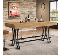 Tribesigns Table de bar et de pub haute de 160 cm avec repose-pieds en métal, table de repas rectangulaire hauteur de comptoir pour cuisine, bar industriel pour divertissement, autoportante, marron