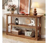 TRIBEWOOD Table console avec 3 étagères - Table d'appoint étroite en bois massif pour le couloir, table de canapé rustique de couleur chêne avec étagères ouvertes pour salon, couloir, entrée