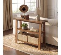 TRIBEWOOD Table console en bois massif avec espace de rangement 105 cm, table de couloir étroite de style maison de campagne avec 2 paniers de rangement et étagère, table d'entrée en bois de sapin