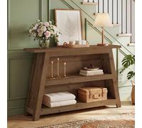 TRIBEWOOD Table console en bois massif de 120 cm avec étagères de rangement, table basse à 3 étages derrière le canapé pour couloir, salon, entrée