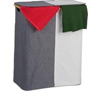 Trieur à linge de grande capacité - Double bac à linge avec couvercle 110 l - 2 compartiments - Bambou - Polyester - Portable - Gris-blanc Trieur à linge