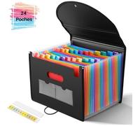- Trieur à Soufflets Classeur Rangement Papier Chemise Trieur Plastique 24 Compartiments Avec Couvercle A4 Documents Extensible