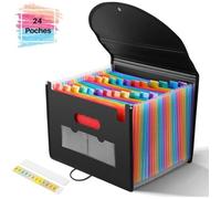 Trieur à Soufflets Classeur Rangement Papier Chemise Trieur Plastique 24 Compartiments Avec Couvercle A4 Documents Extensible