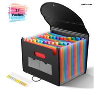 Trieur à Soufflets Classeur Rangement Papier Chemise Trieur Plastique 24 Compartiments Avec Couvercle A4 Documents Extensible