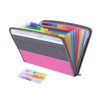 Trieur Accordeon A4 13 Compartiments,Sac de Dossier Tissu Zippée,Rangement Papier Administratif,Range Document Classeur Trieur Pochette à Soufflet,Valisette Organisateur Boite Organiseur (rose)