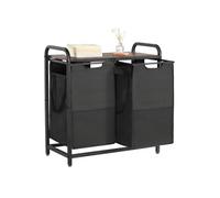 VEVOR Panier à Linge 2 Compartiments, Trieur de Linge avec Sacs Coulissants en Tissu Oxford 600D, Cadre en Métal et Plateau en Bois, pour Vêtements Sales, Buanderie Blanchisserie Chambre Salle de Bain