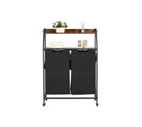 VEVOR Trieur de Linge 2 Niveaux, Panier à Linge sur Roulettes 2 Compartiments, avec Cadre en Métal, Plateau en Bois, Étagère et Sacs en Tissu Oxford 600D, pour Vêtements Sales, Buanderie Blanchisserie