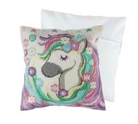Trimits Half Stitch Tapisserie Kit de coussin au point de croix, dos de coussin inclus, toile pré-imprimée, fil et aiguille inclus 40 x 40 cm (15,75 x 15,75 in) - Licorne