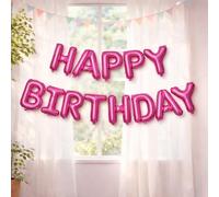 Trimming Shop Guirlande Ballons Papier Aluminium 13 Lettres "Happy Birthday" 41 cm Avec Paille de Gonflage Incluse Pour Décoration et Fournitures Fête Anniversaire , Aluminium, rose vif, 16"