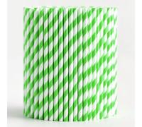 Trimming Shop Lot de 100 pailles en papier pour fêtes | Pailles à boire en papier | Pailles à cocktail | Pailles jetables | Pailles en papier à rayures vertes et blanches pour anniversaire