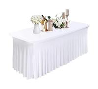 Trimming Shop Nappe rectangulaire Style Jupe en Spandex, Housse de Table élastique Extensible pour Mariage, Banquet, gâteau et Buffet (Blanche, 72 Pouces, 190 g/m²)