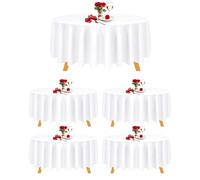 Trimming Shop Nappe ronde blanche en coton et polyester, 305 cm de diamètre Lot de 5 nappes rondes en lin de qualité supérieure - Lavables - Pour table à manger, banquets, mariages, fêtes