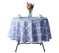 Trimming Shop Nappe ronde imprimée en polyester pour table de salle à manger 4 à 6 places, infroissable, lavable, pour intérieur et extérieur, maison, cuisine, pique-nique - Treillis marocain bleu
