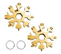 Trimming Shop Outil multifonction 18 en 1 en forme de flocon de neige doré avec porte-clés - Tournevis plat et cruciforme llen, décapsuleur, trou de adget de voyage et d'aventure pour