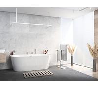 Barre de rideau de douche en aluminium blanc 70x165x70 cm sans obstacle adaptée à la baignoire, en forme de U, y compris les supports de plafond, y compris les anneaux