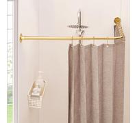 Tringle à rideau de douche en forme de L - Barre télescopique courbée pour rideau de douche - 62-122 cm x 62-122 cm pour baignoire - En acier inoxydable - Avec 12 crochets à anneau et support de