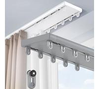 Tringle à rideaux à double rangée en aluminium robuste avec poulies silencieuses et trous de montage, support plafond d'angle à 90° pour salon/chambre à coucher, gris, 4,2 m / 13.8ft, parfait pour des
