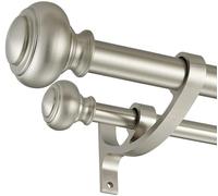 Tringle à rideaux double de 71,1 à 122 cm, en nickel brossé, double tringle à rideaux décorative avec embouts urnes, double tringle à rideaux télescopique, 2,5 cm avant et arrière de 1,6 cm