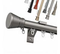 Tringle à Rideaux en Aluminium 28mm 100-400 cm | Barre à rideaux Fixation Latérale avec Embouts Plats, Supports et Poulies. Aluminium Inoxydable pour Salon(Gris,150cm)