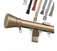 Tringle à Rideaux en Aluminium 28mm 100-400 cm | Barre à rideaux Fixation Latérale avec Embouts Plats, Supports et Poulies. Aluminium Inoxydable pour Salon(Or,350cm)